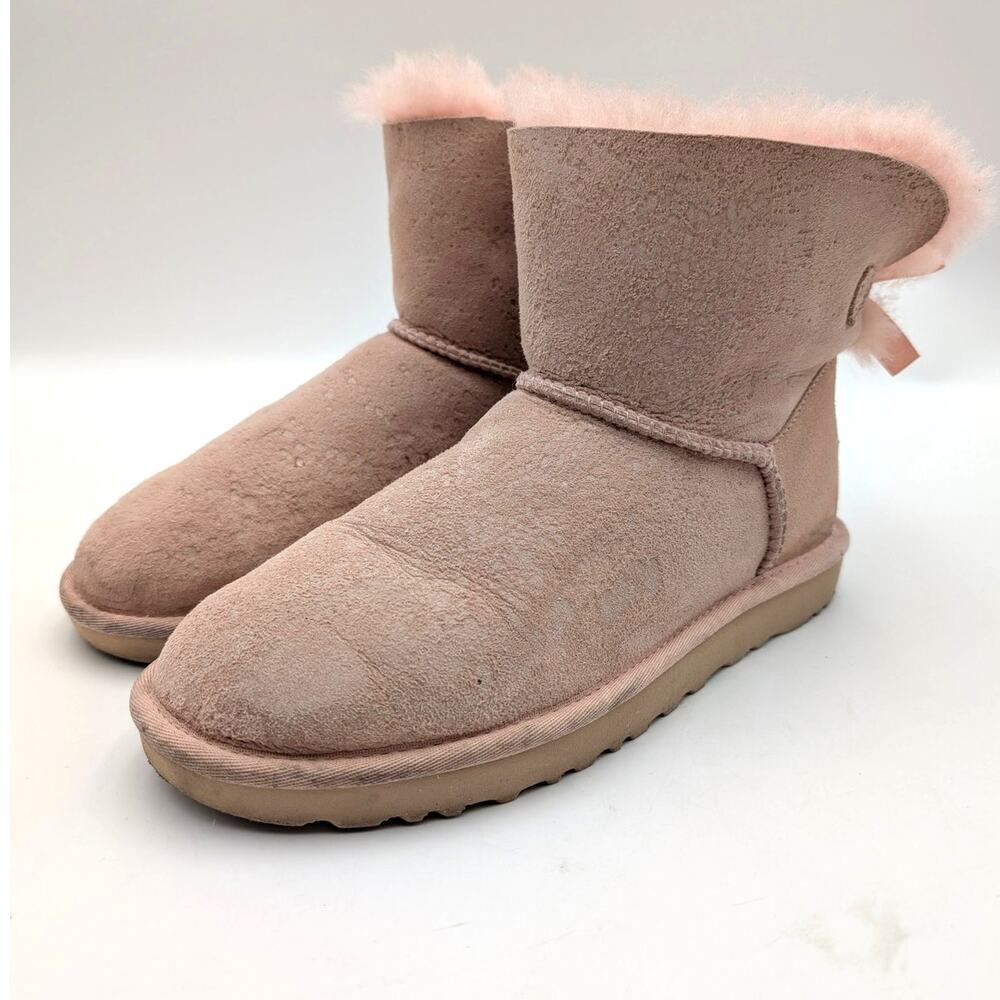 UGG Mini Bailey Bow II Suede Winter Boots Slip-On Women's Pink Size US7 EU38